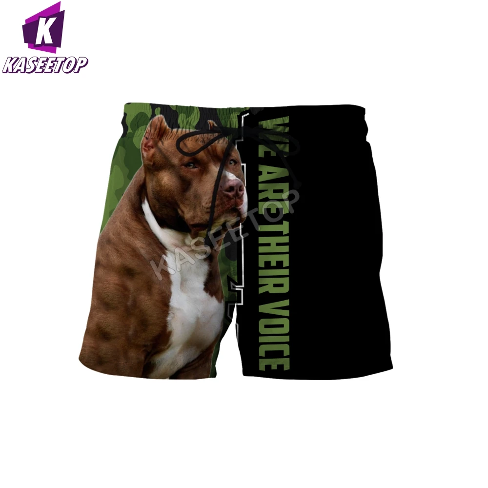 

Kaseetop Pit Bull Dog 3D Print Casual Shorts Men Beach Breathable Quick Dry Loose Shorts Men Short Pants Couple Unisex Shorts