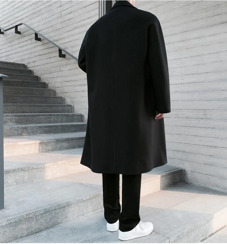 Obrix Мужское шерстяное пальто базовое двубортное с v-образным вырезом и длинным