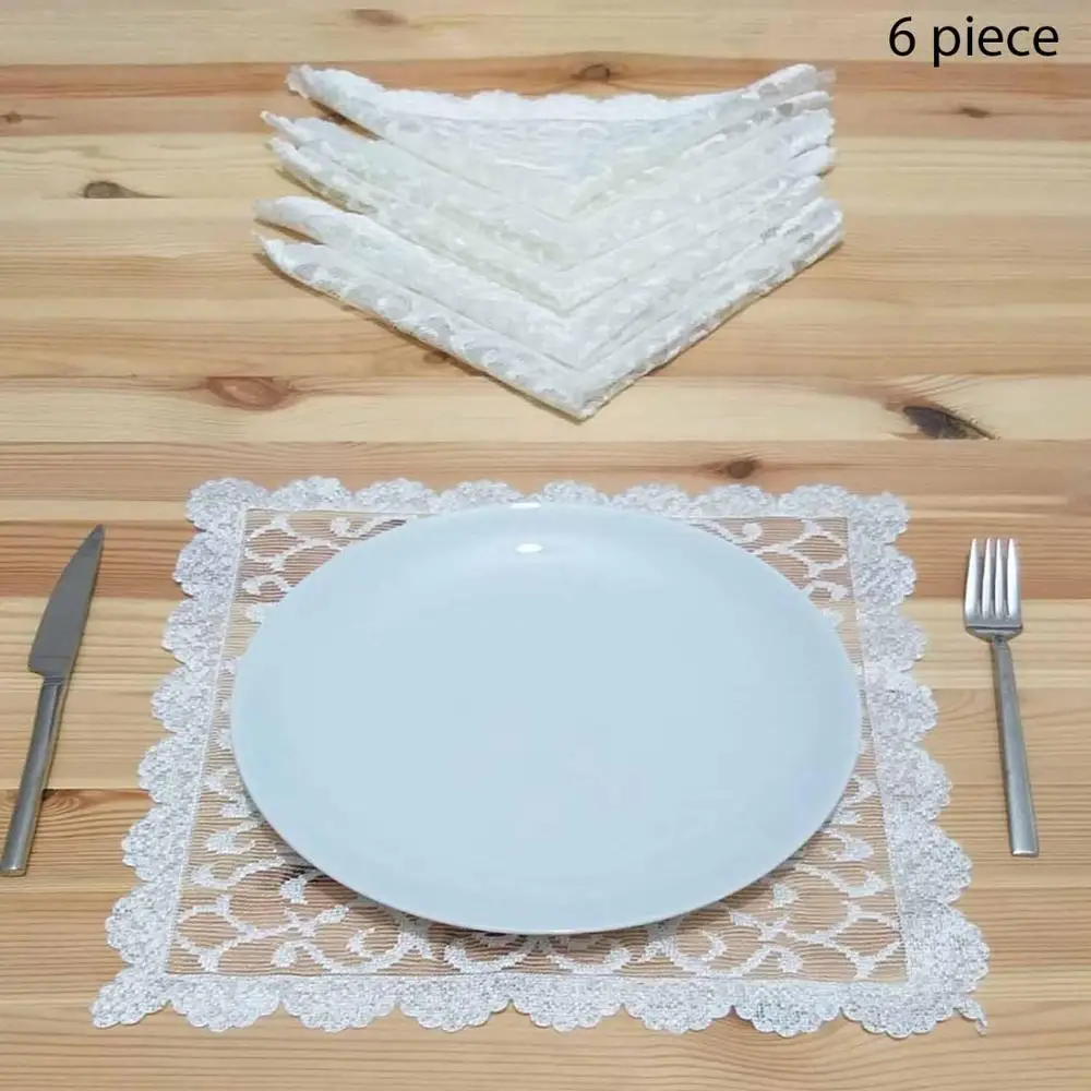 Белый крем с вышивкой из тюля квадратный 6 шт. стол место коврик салфетки для