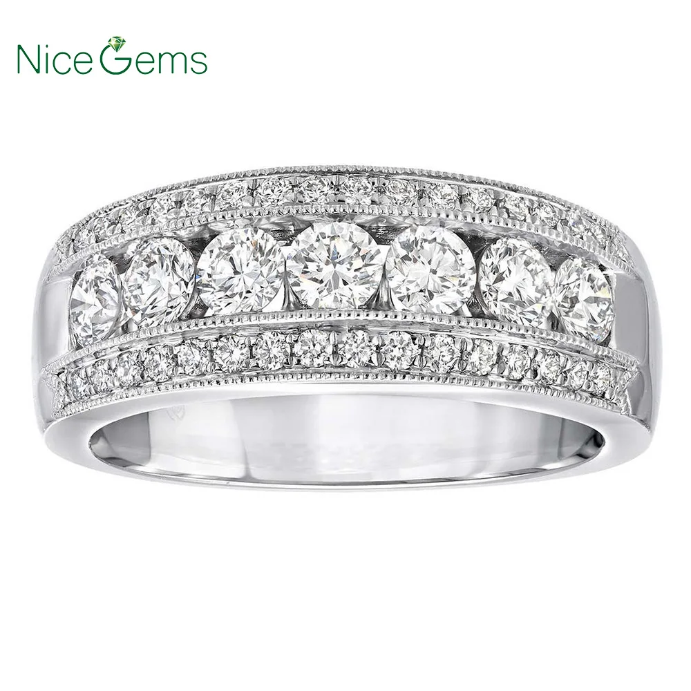 Браслеты NiceGems из белого золота 14 к круглый бриллиант CTW обруч с муассанитом DF