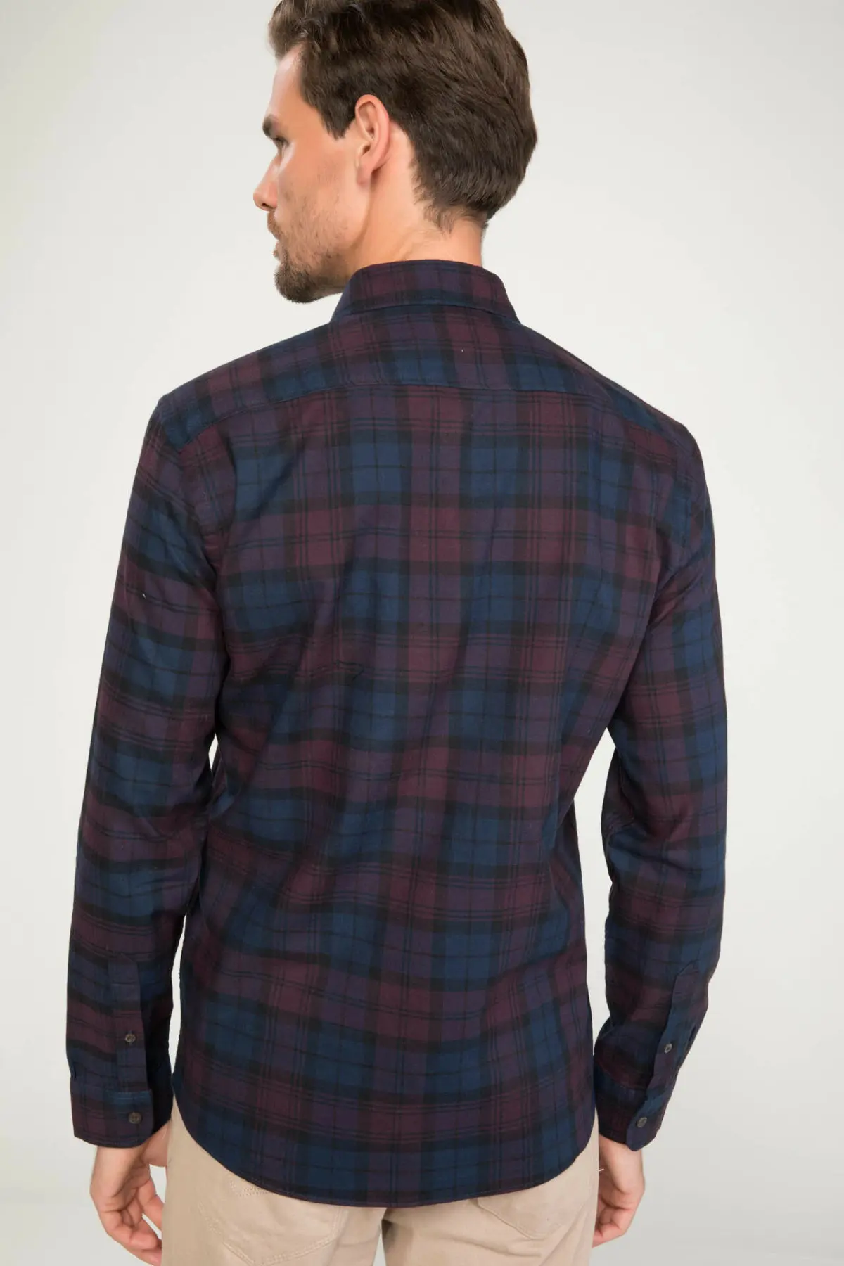 DeFacto мужская темно цветная рубашка с длинным рукавом повседневная клетчатая