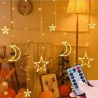 Новогодняя светодиодная гирлянда штора Месяц и звезда с пультом
