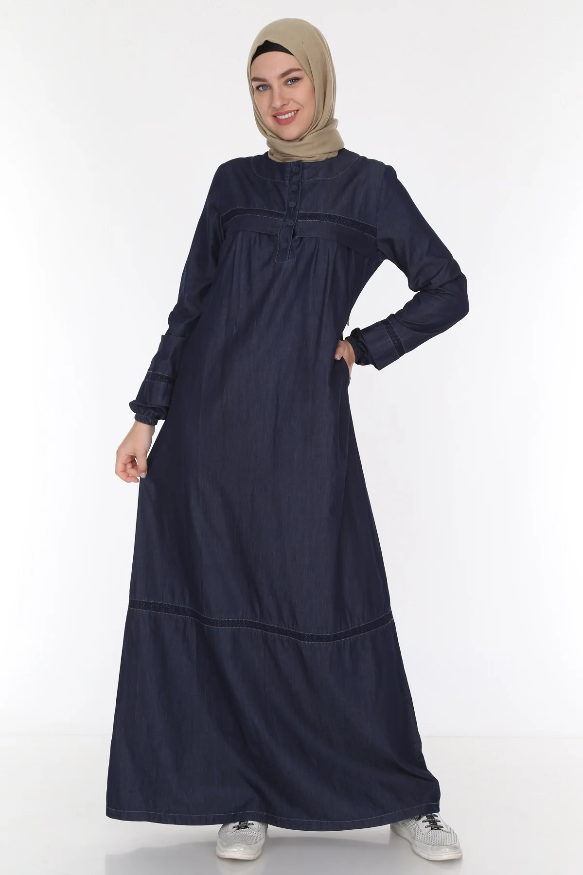 Мусульманская одежда для женщин, длинная абайя, повседневная, платье в турецком стиле, джинсовая ткань, сетчатая ткань, пуговицы, открываемы...