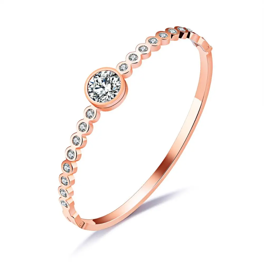 

Top Quality Pretty Lady RoseGold Bangle Women's Lover Bracelet Jewelry Metal Bracelets Bangles Rainstone Accessories
