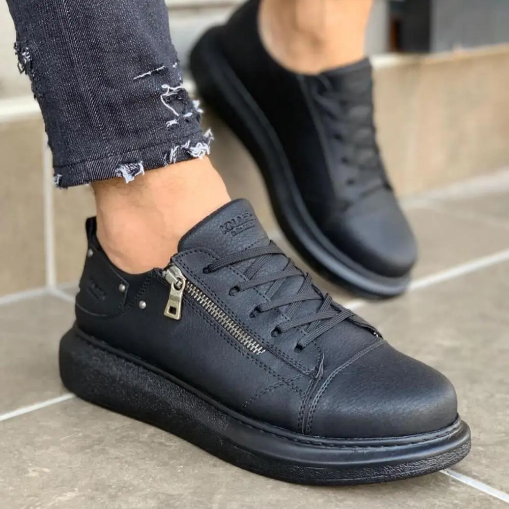 

Men's Casual Lace-up Shoes High-Sole Boots Unisex Sneakers Comfortable Flexible Fashion Orthopedic Walking Sports Lightweight Odorless Running Walking Knack 555 Black