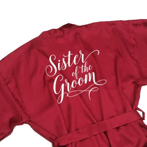 sister groom Sisbigdey Burgundy Satin Kimono Robes women short pajamas dressing gown wine red Bridesmaid Gift team bride Bridal Party Robes - Цвет: sister groom