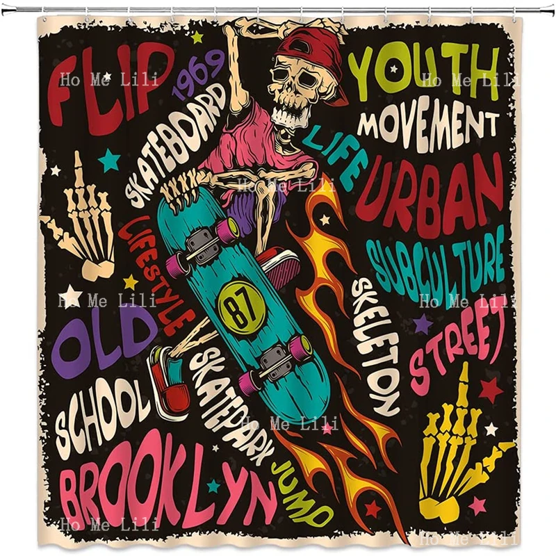

Vintage Punk Style Tattoo Pirate Sailor Skull Retro Flip Skateboard Punk Rock Skeleton Cool Street Sports Hippie Shower Curtain