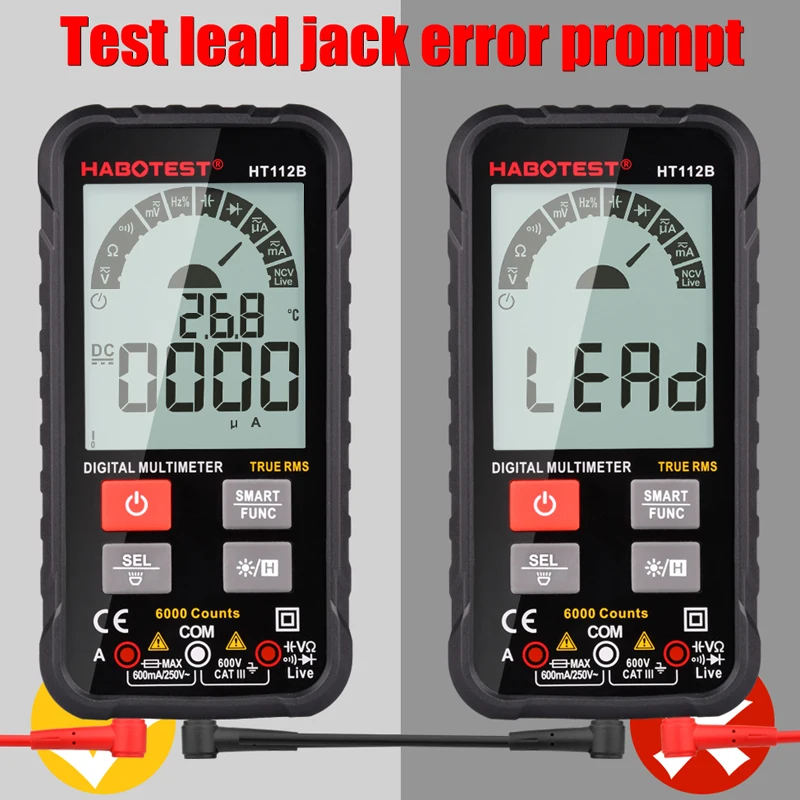 HT112B Capacitor Tester Multimeter Digital Smart Professional Automotive Voltmeter HABOTEST Mini AC DC Ohm Hz Transistor Tester