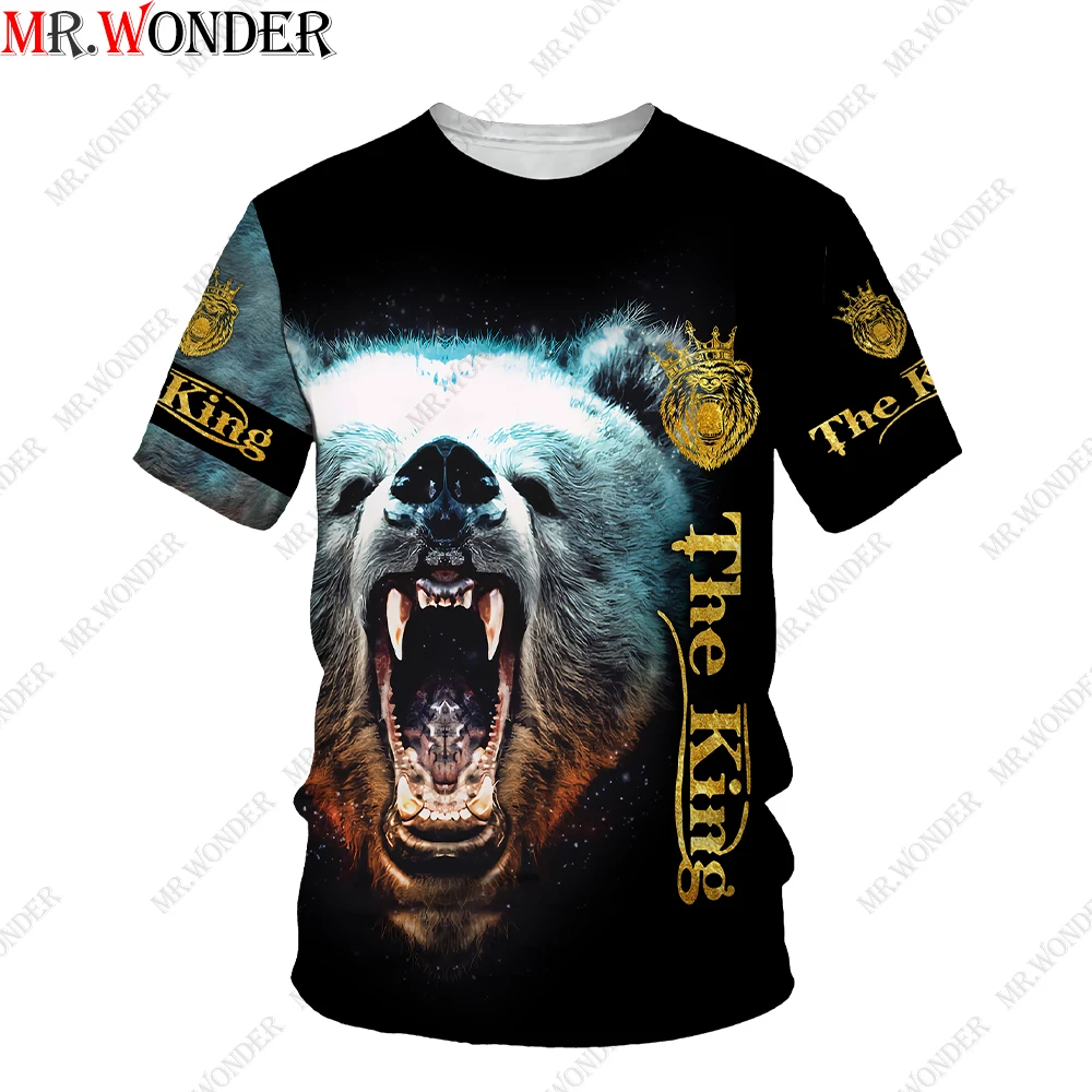 

Mr.Wonder Novelty Animals King Printed 3D Wild Bear T-shirt Men Summer Short Sleeve Tees for Male Streetwear Tops