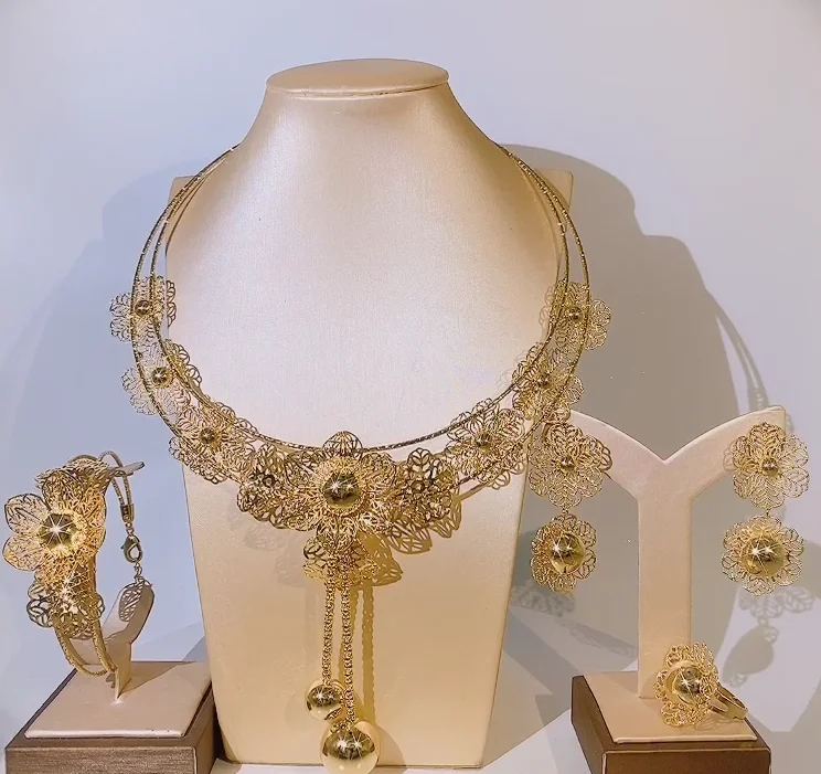 Yulaili изысканные Дубаи Золотые Ювелирные наборы в форме сердца кулон ожерелье серьги браслет кольцо для женщин рождественские подарки