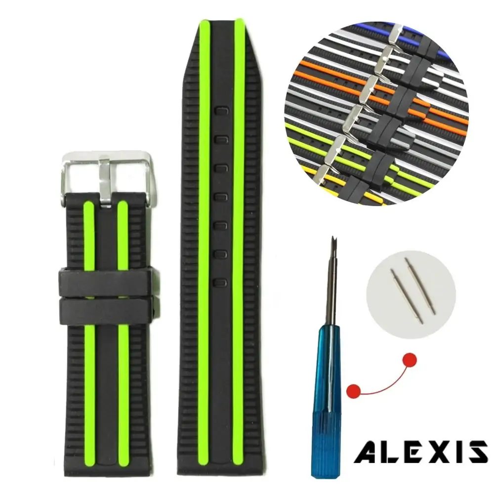 24 мм силиконовый ремешок для часов двухцветный браслет черный с цветом желтый