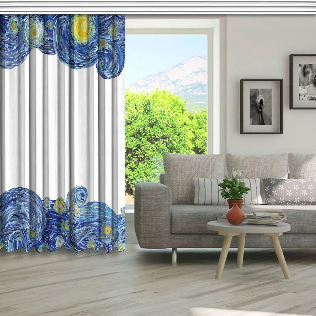 Занавес звездное ночное небо со светящейся Луной и облаками с Ван Гогом