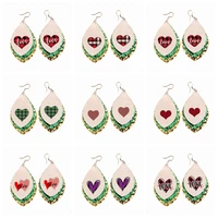 27 pairs three layers glitter valentines day earrings plaid striped love heart pu leather earrings stock