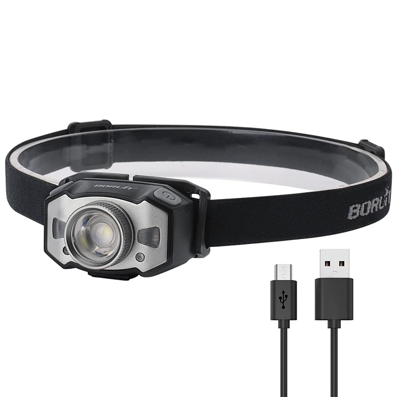 BORUIT B33 светодиодный налобный фонарь с зумом USB Ручной волновой датчик налобный фонарь белый красный светильник налобный светильник фонарь для кемпинга Пешие прогулки налобный фонарь