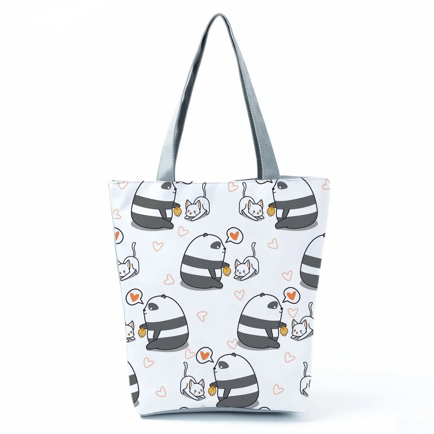 

Panda Animal Handbags for Women Practical High Capacity Shopping Bag Cartoon Cat Tote Female Eco Friendly Simple Tote Female
