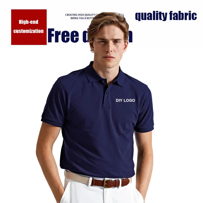 POLO personalizado de alta gama, camisetas de 12 colores, camisas salvajes con logotipo personalizado para hombres, Impresión de solapa de algodón, texto de marca DIY