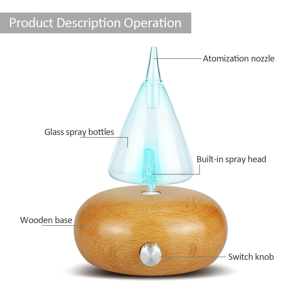Безводный распылитель эфирных масел деревянный стеклянный ароманебулайзер для