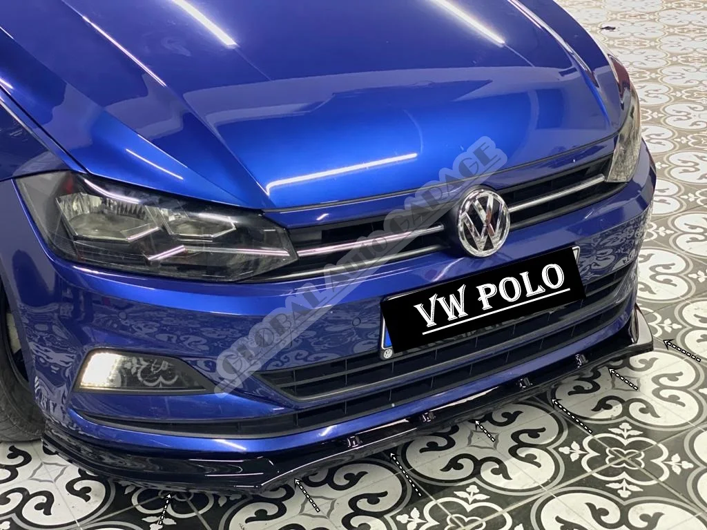 Накладка на передний бампер для VOLKSWAGEN POLO губа 2009-2017 глянцевый черный разделитель