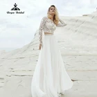 Женское свадебное платье в стиле бохо, Кружевной Топ с длинным рукавом-крылышком и А-силуэтом, шифоновое платье до пола из двух предметов, 2022