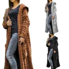 Однотонный длинный вязаный кардиган, Женская Повседневная Свободная трикотажная куртка оверсайз с капюшоном и длинными рукавами для осенизимы 2019