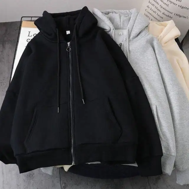 

2021 new women's zipper cardigan velvet thickened long-sleeved loose sweater all-match casual jacket