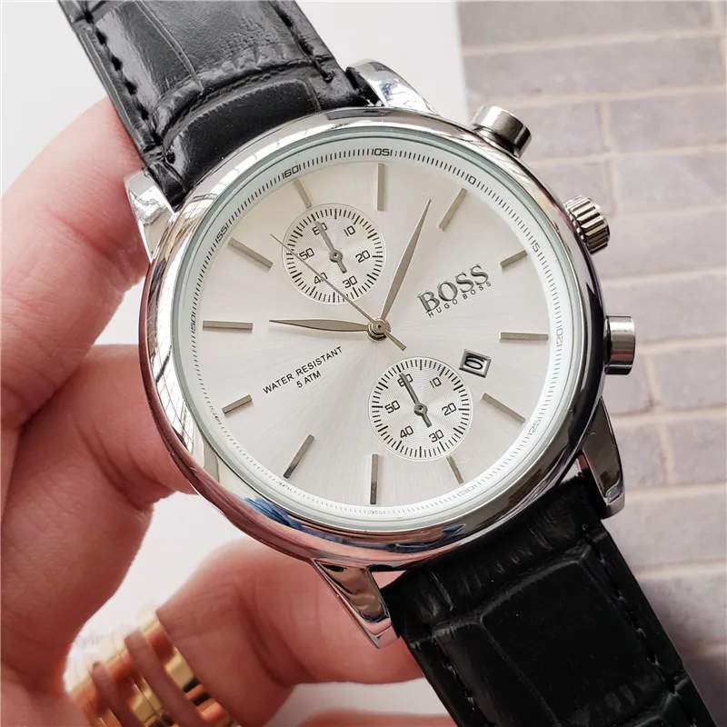 Горячая Распродажа часы BOSS повседневные кварцевые мужские кожаный
