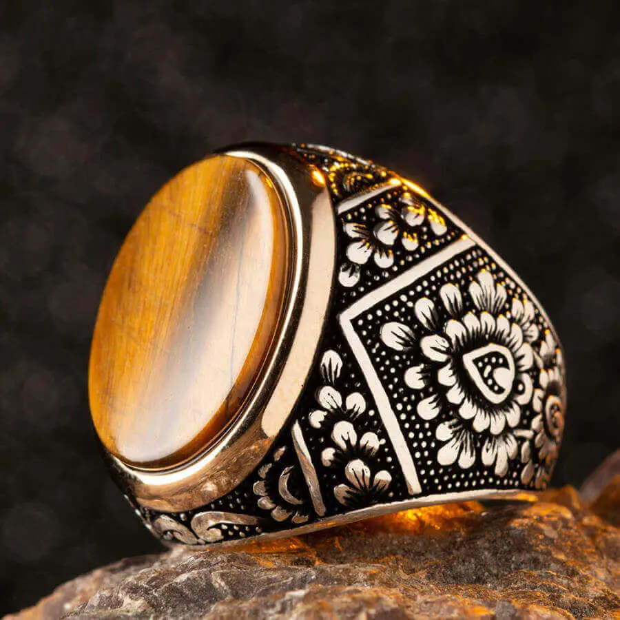 

Мужское кольцо из стерлингового серебра 925 пробы с коричневым камнем Tigereye, модное турецкое высококачественное кольцо ручной работы