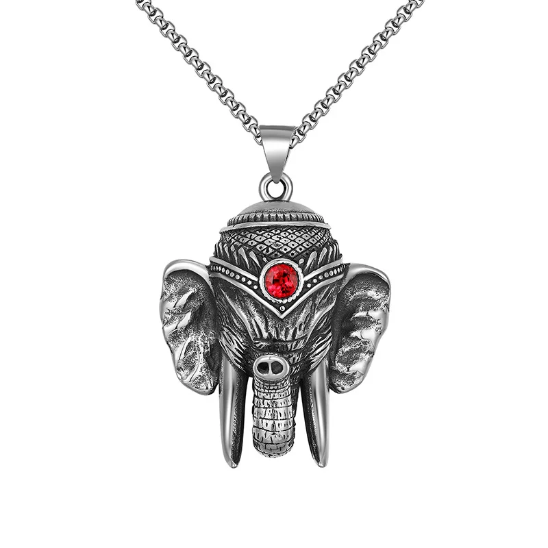 

316L Stainless Steel Elephant Thailand Ethnic Pendant Necklace For Men Women Animal Red Stone Fashion Lucky Jewelry Gift Party