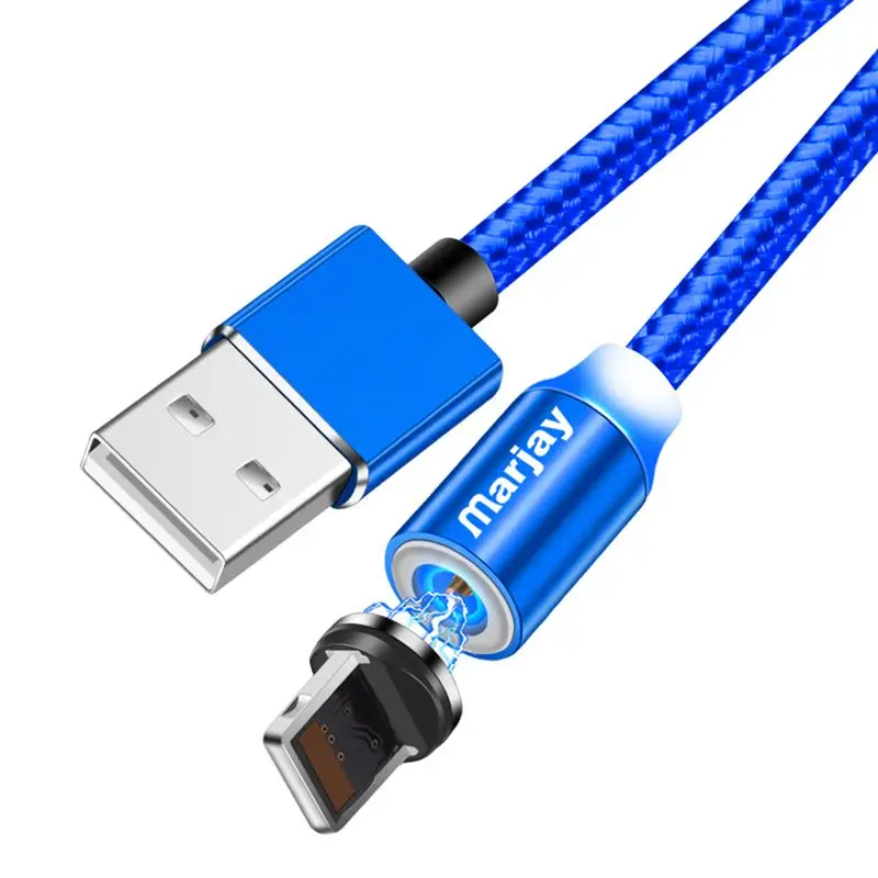 Магнитный зарядный кабель Marjay, 1 м, кабель Micro USB для iPhone XR XS Max X, магнитное зарядное устройство, usb type C, светодиодный кабель для зарядки - Цвет: Blue IOS Cable