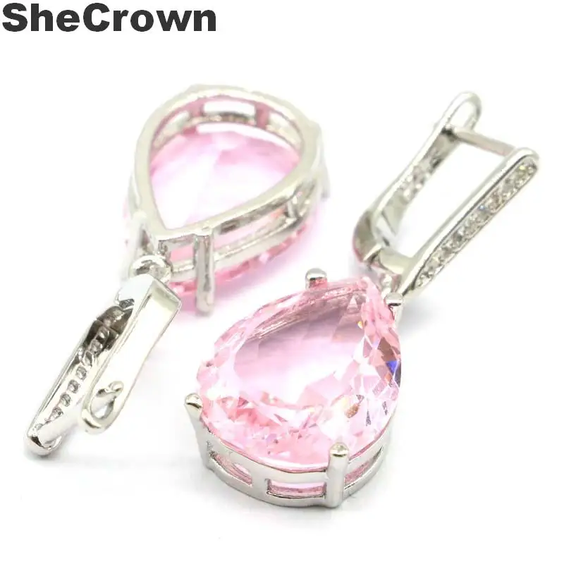 SheCrown капли воды 18x13 мм создан розовый кунцит натуральный CZ подарок для девочек серебряные серьги 35x13 мм