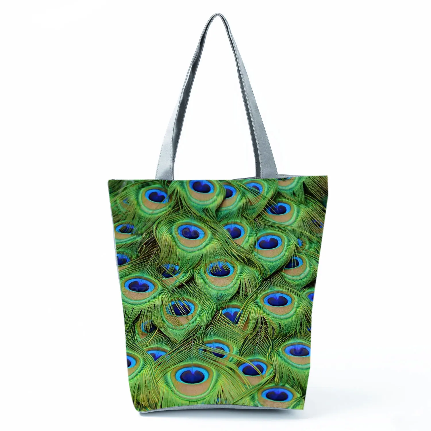 

Bright Colors Peacock Feather Printed Handbag Foldable High Capacity Women Shoulder Bag Eco Green Shopping Bag Travel Beach Bag