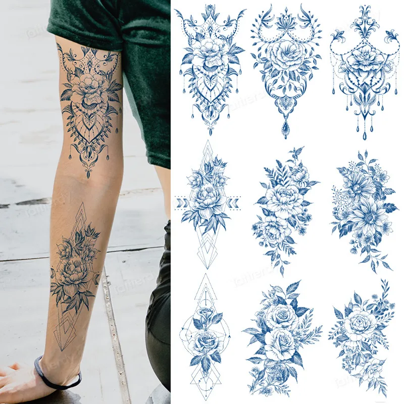 

juice ink tattoo long lasting 2 weeks durable tattoos temporary waterproof arm sleeve body art flower lace sexy tattoo for women