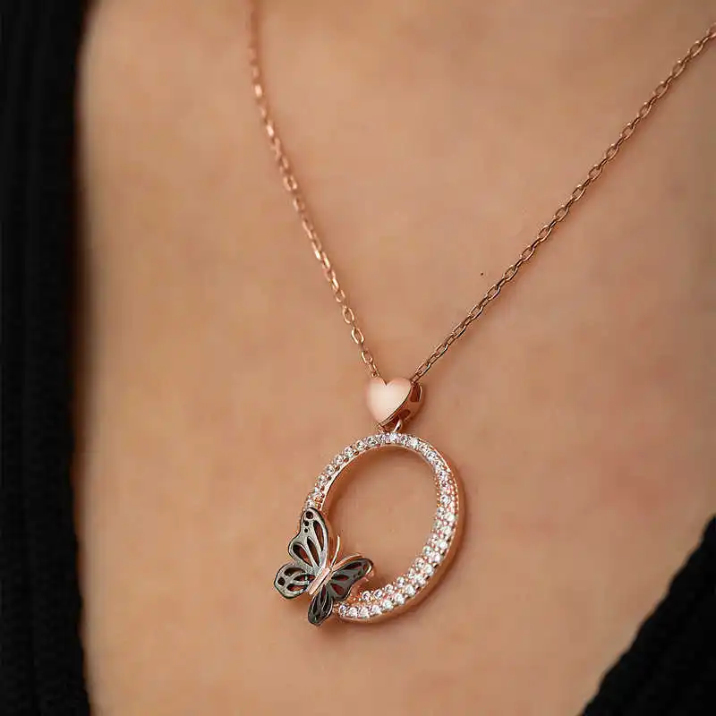 

Vaoov 925 Sterling Silver Heart Butterfly Circle Necklace - Made in Turkey