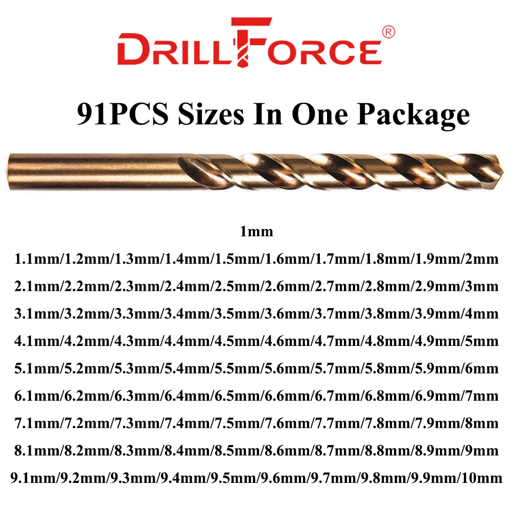 Набор кобальтовых сверл Drillforce 91 шт. 1 10 мм M42 8% набор для сверления с помощью