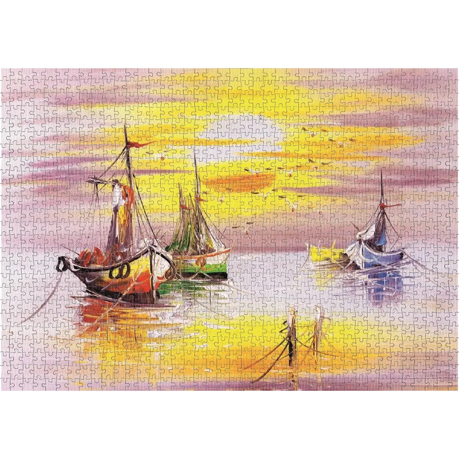 Nova пазл: закат и лодки из 1500 деталей-пазл Yung Chao Chen-стол для картины маслом, лодки, как солнце устанавливает картонный пазл от AliExpress RU&CIS NEW