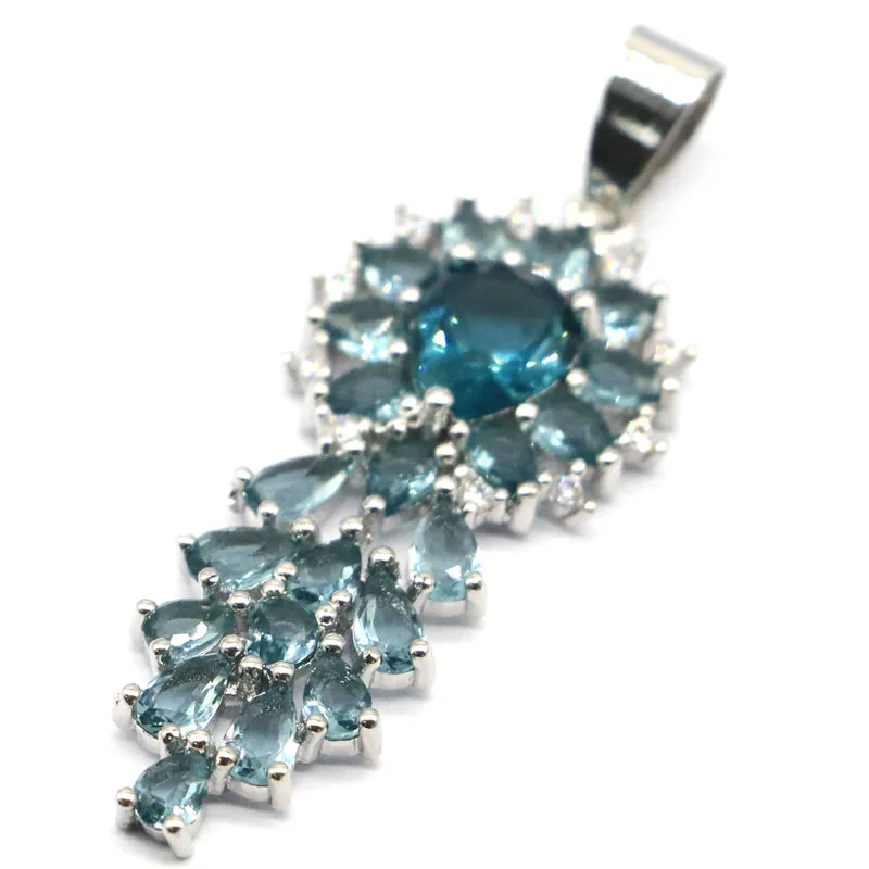 Великолепная Серебряная женская свадебная подвеска 47x17 мм с лондонским голубым