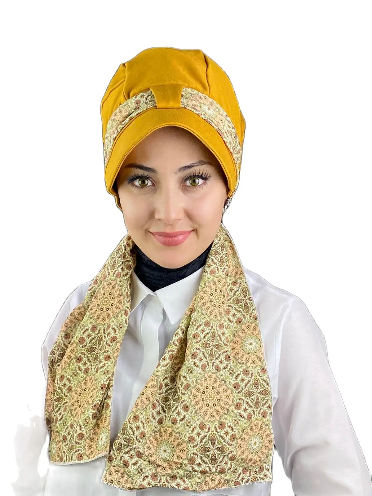 

Ochre Şapka Scarf New Fashion Islamic Muslim Women Scarf 2021 Trend Hijab Which Are Immediately Ready-to-Wear Beanie Bone Koton