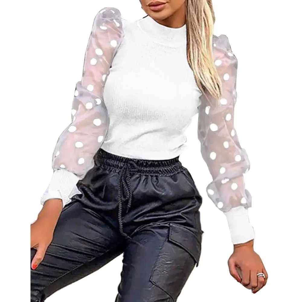 Женские блузки с контрастными сетчатыми вставками элегантные Однотонные