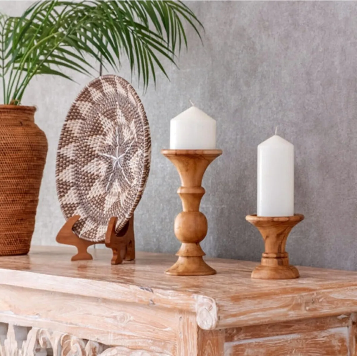 Decorative Wooden Candlestick Set of 2