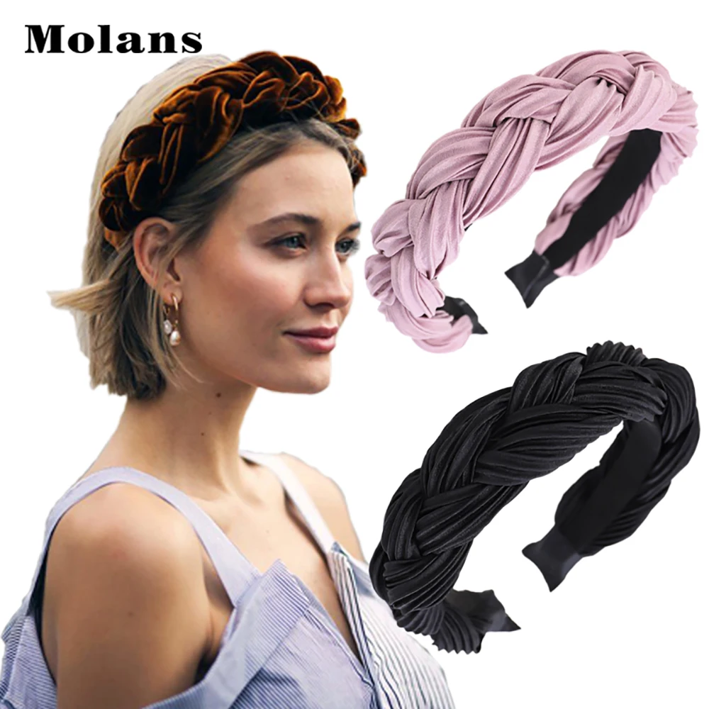 

Molans Twist Braid Satin Headband Solid Braided Side Knotted Hairband Wide-Brimmed Hair Hoop Bezel Girls Hair Accessories