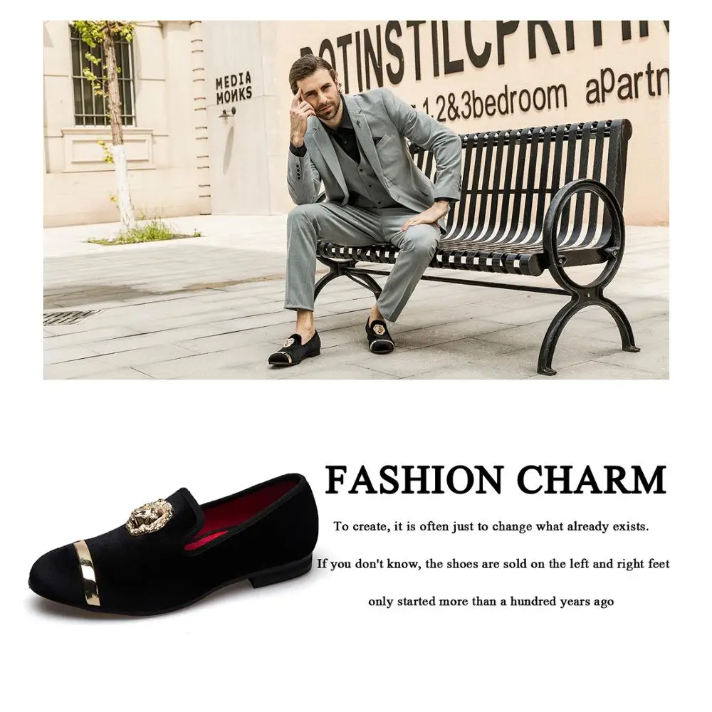 MEIJIANA New Fashion Gold Top Metal Toe Men Velvet Loafers Dress Shoes Italian Mens Handmade | Обувь