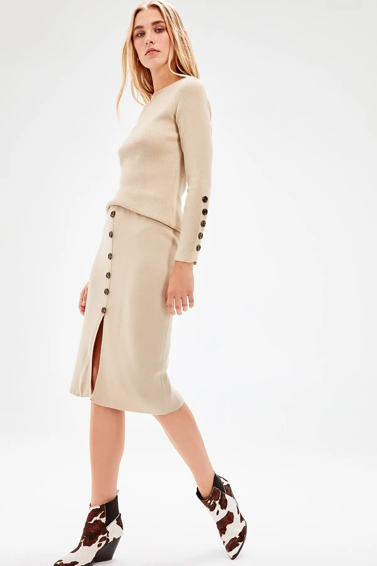 Черная вязаная юбка с пуговицами TWOAW20ET0045 | Женская одежда