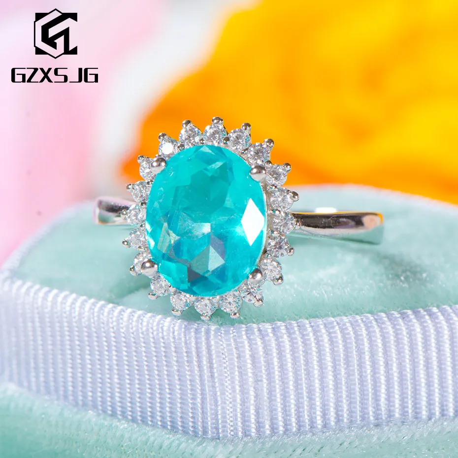 GZXSJG Paraiba турмалиновое кольцо с камнями для женщин цельные 925 Серебрянные