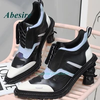 mixed color pumps 2022 new square toe strange style pumps spring women shoes casual cross tied lace up fashion plus size luxury