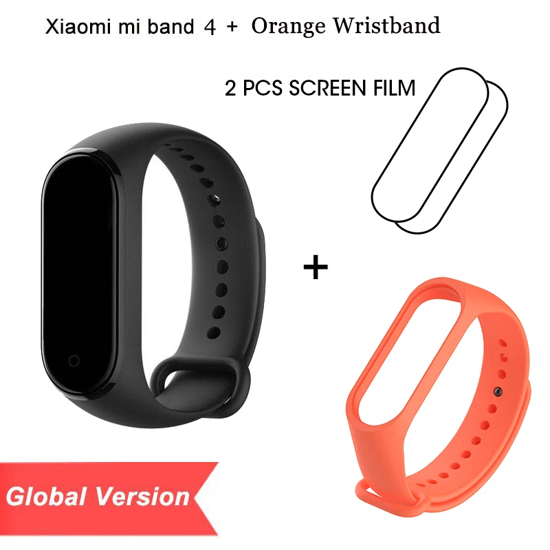 Global film orange Xiaomi mi-браслет 4 Smart mi Band цветной экран браслет пульсометр Фитнес Спорт Музыка Bluetooth 50 м водонепроницаемый - Цвет: Global film orange