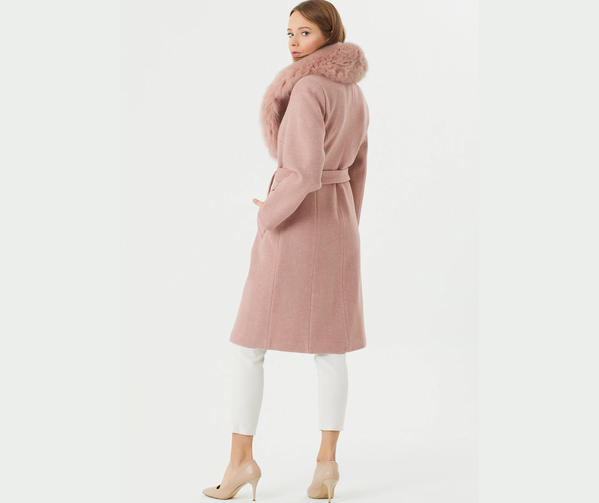 

Fur Collar Woman Cashmere Coat, Cashmere Coat With Fox Fur Shawl Collar