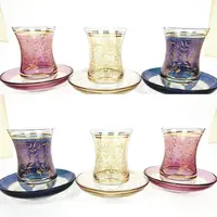 Turkish Moroccan Tea Glasses Cups and Saucers Set of 6 for Serving Drinking Glassware Gift 3.45 oz -100 ml (Multicolor)