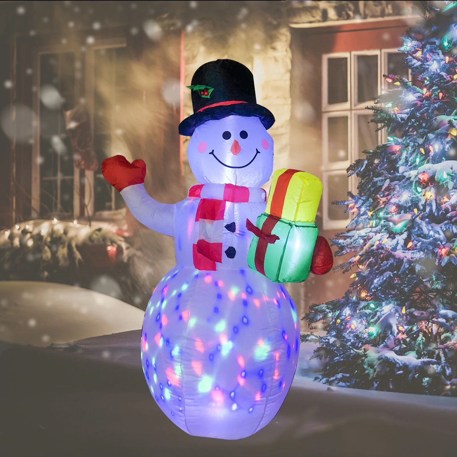 

150cm Christmas Lighted Inflatable Snowman LED Light Toy Decoration Dolls LED Yard Prop for Household Parties Ornaments