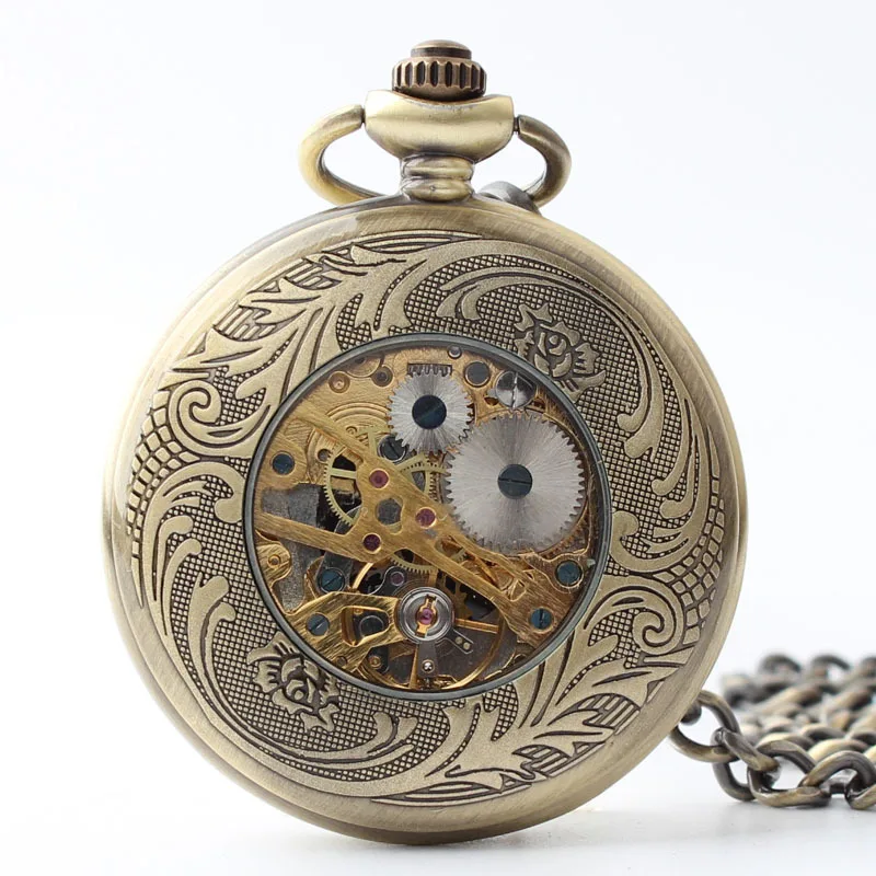 Retro Bronze Mechanical Automatic Pocket Watches For Men Women Middle-aged and Elderly Father's Chain Pendant Best Gifts