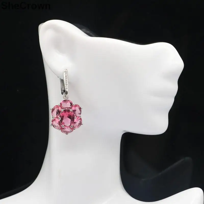 Женские серебряные серьги 37x17 мм с турмалином|925 silver earrings|london bluesilver cz |